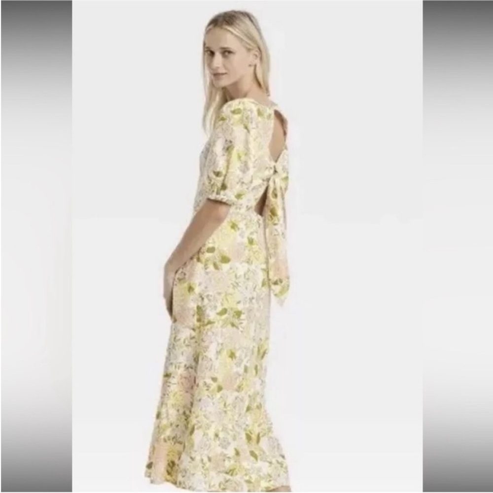 NWT Who What Wear Floral Midi Dress Open Back Tie Linen Blend Small